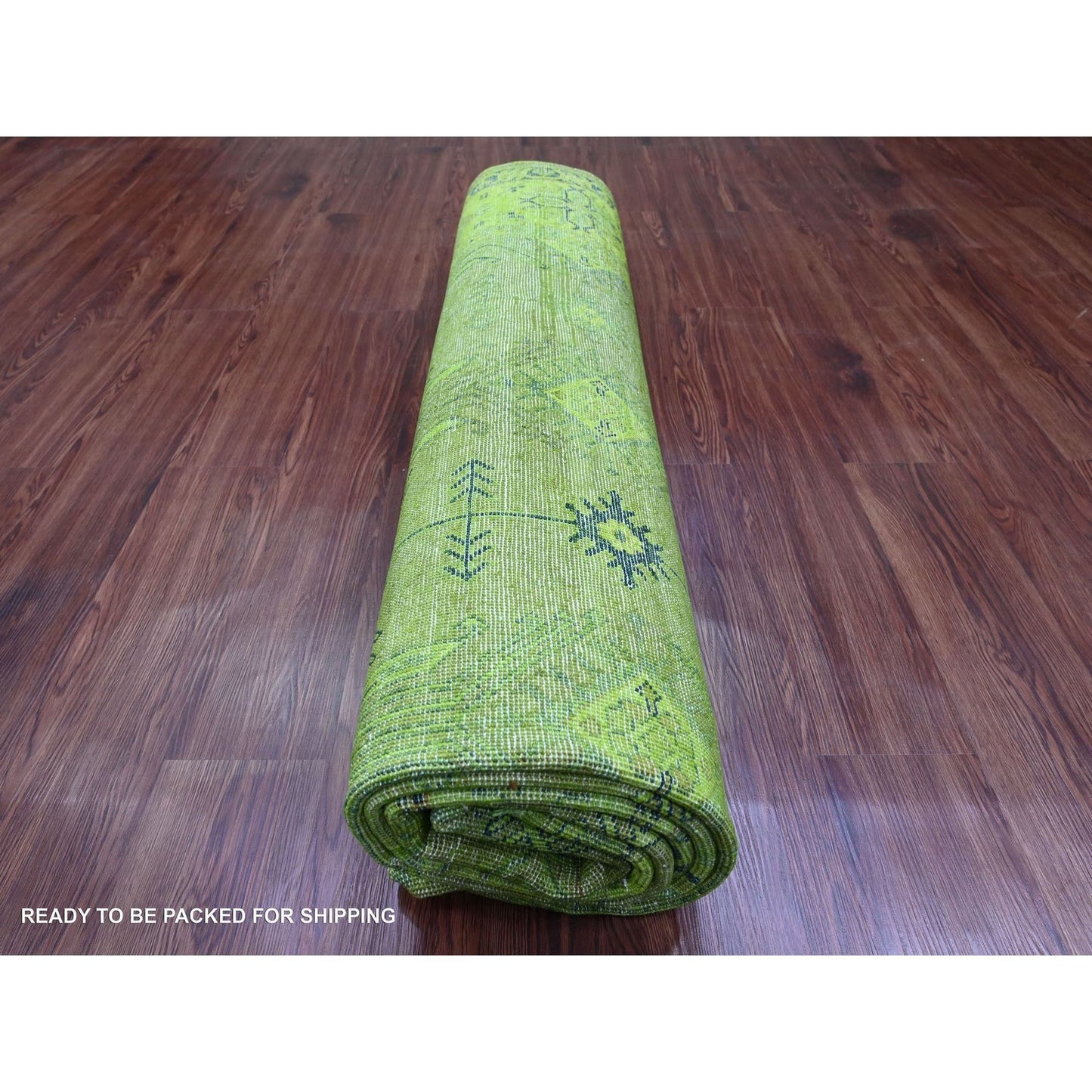 8'X9'6" Green Overdyed Kazak Geometric Pattern Hand Knotted 100% Wool Rug