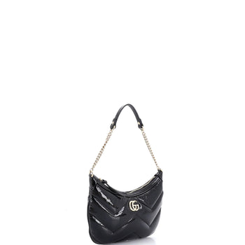 Gucci Gg Marmont Half Moon Chain Shoulder Bag Matelasse Leather Small