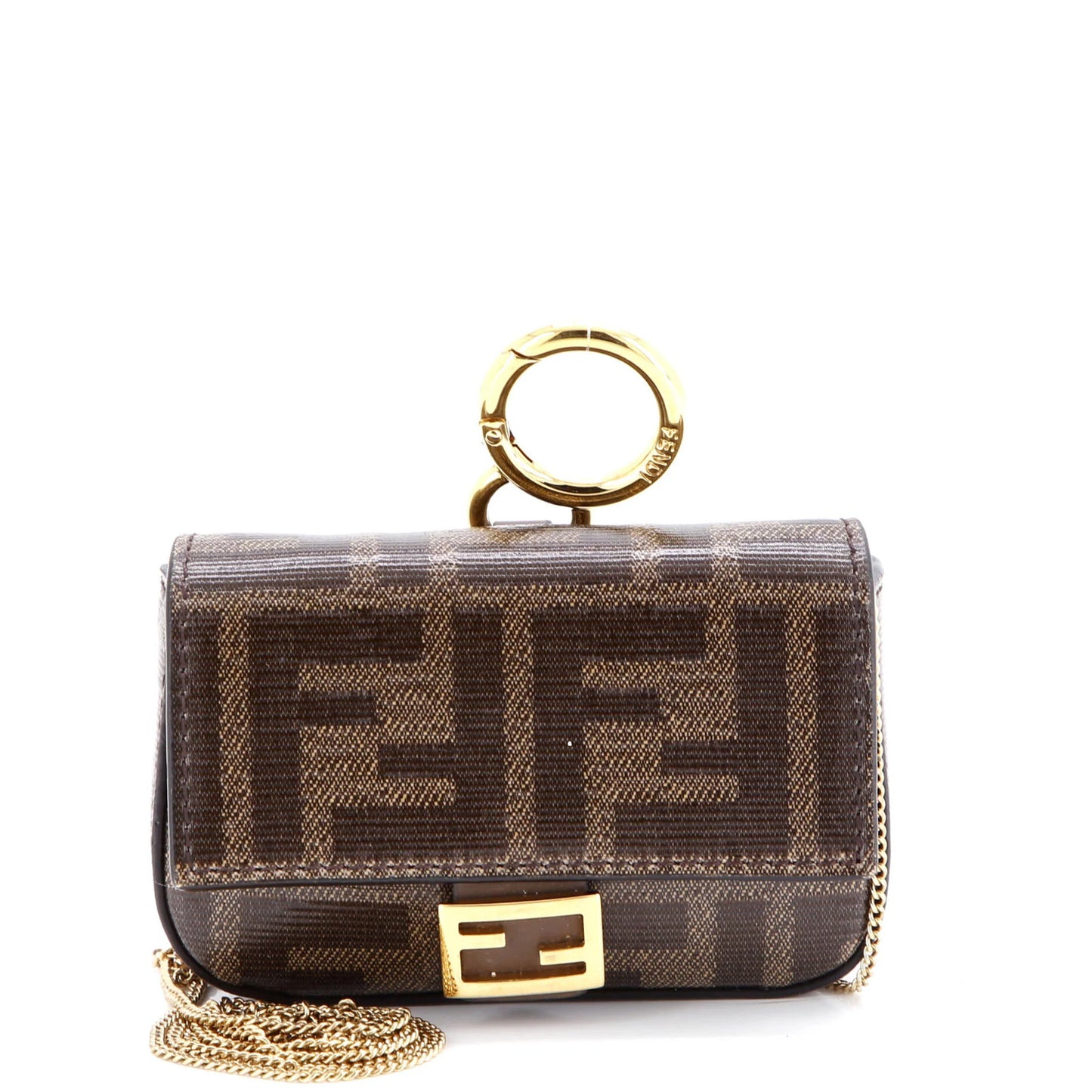 Fendi Chain Baguette Charm Bag Zucca Coated Canvas Nano
