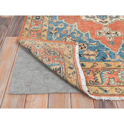 3'10"X6'2"Orange Afghan With Bookshaish Design Hand Knotted Pure Wool Rug