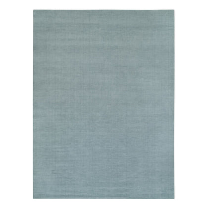 9'X11'10" Gray Loom Knotted Plain Wool And Plant Based Silk Oriental Rug