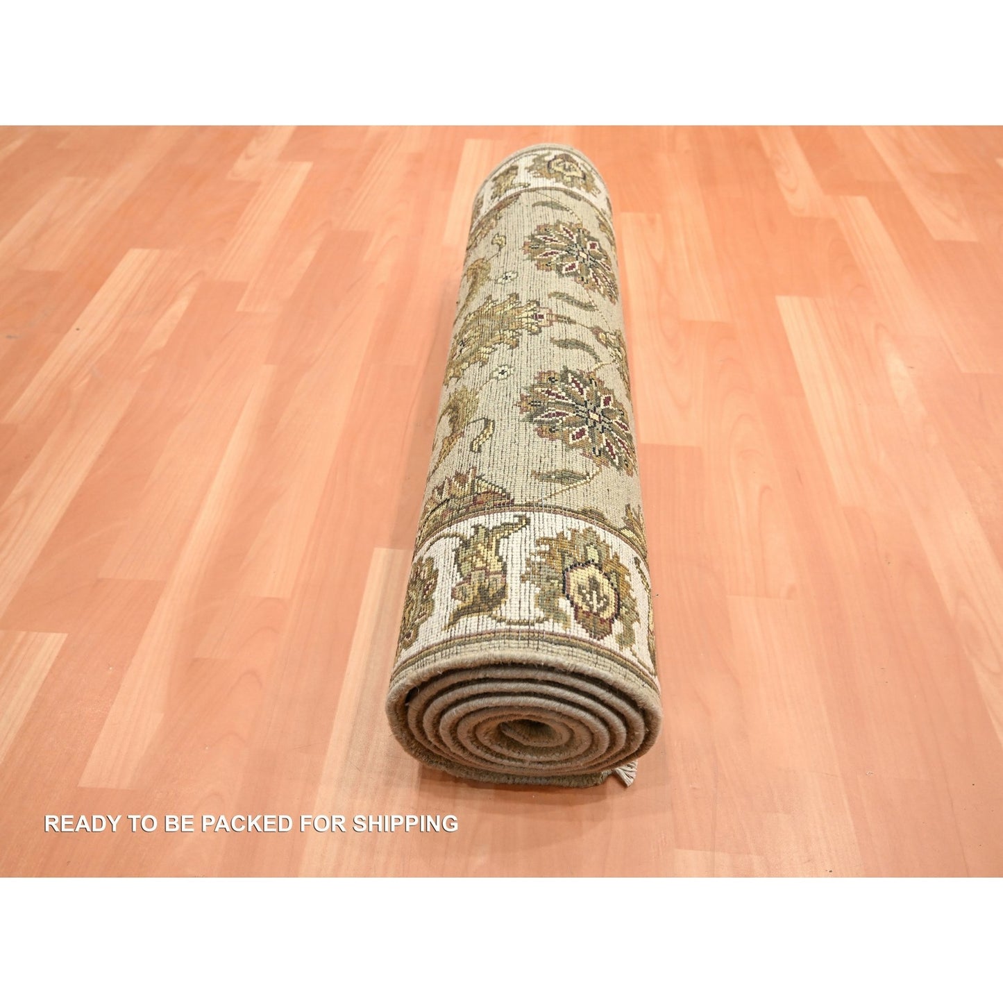 2'6"X8' Brown Rajasthan Leaf Design Hand Knotted Wool & Silk Runner Rug