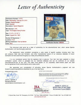 Sandy Koufax Autographed Life Magazine (Jsa)