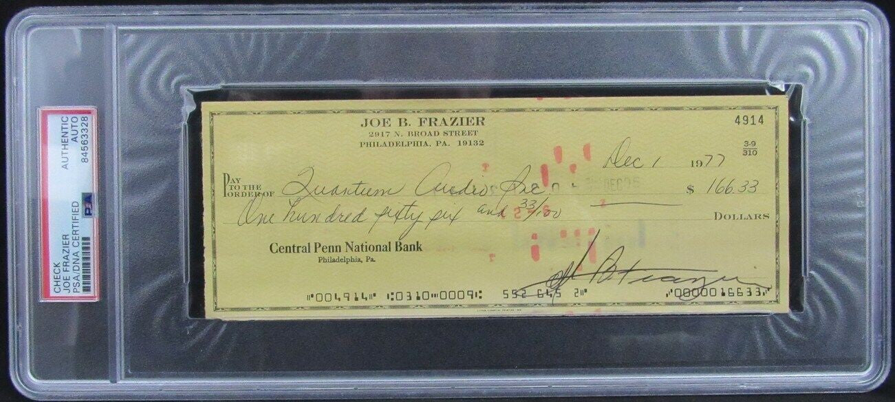 Joe Frazier Boxing Champ Signed/Autographed 1977 Bank Check Psa/Dna 167505