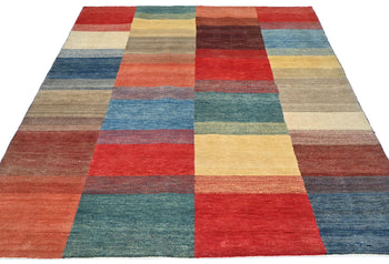 Modern Gabbeh Rug Multicolored Checkered Style