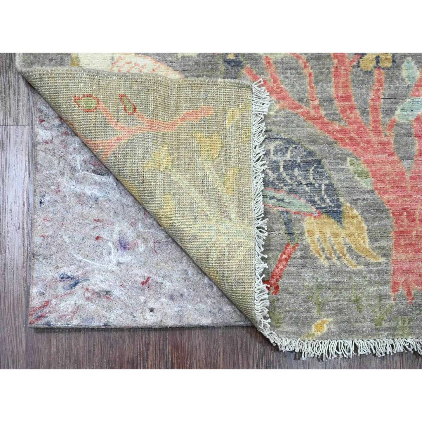 2'7"X11'8" Gray Afghan Peshawar Birds Design Wool Hand Knotted Runner Rug