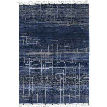 9'X12'5" Blue Hand Knotted Ben Ourain Moroccan Berber Soft Wool Rug