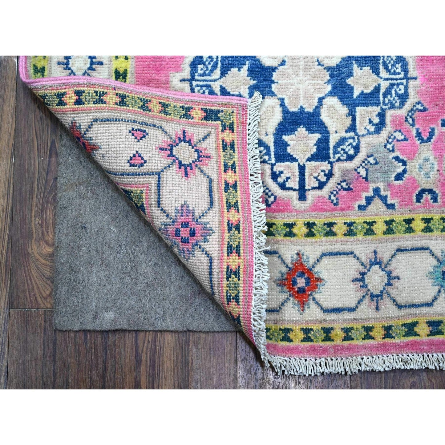 2'6"X15'6" Azalea Pink Pure Wool Fusion Kazak Runner Oriental Rug