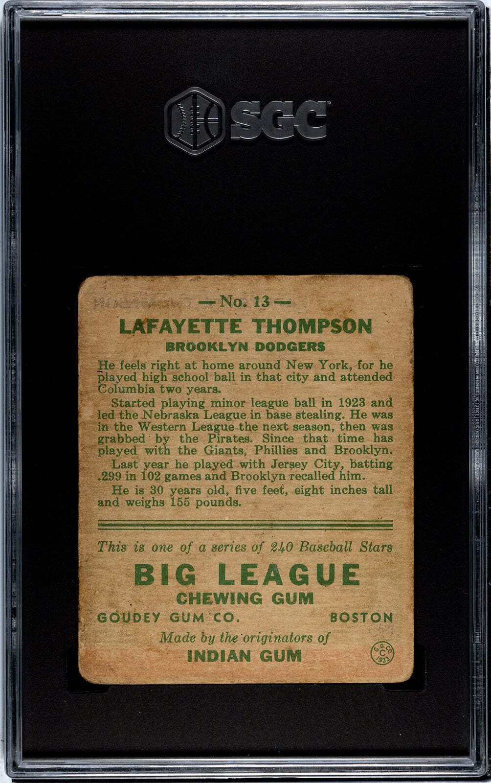 2 Lafayette Thompson 1933 Goudey #13 SGC