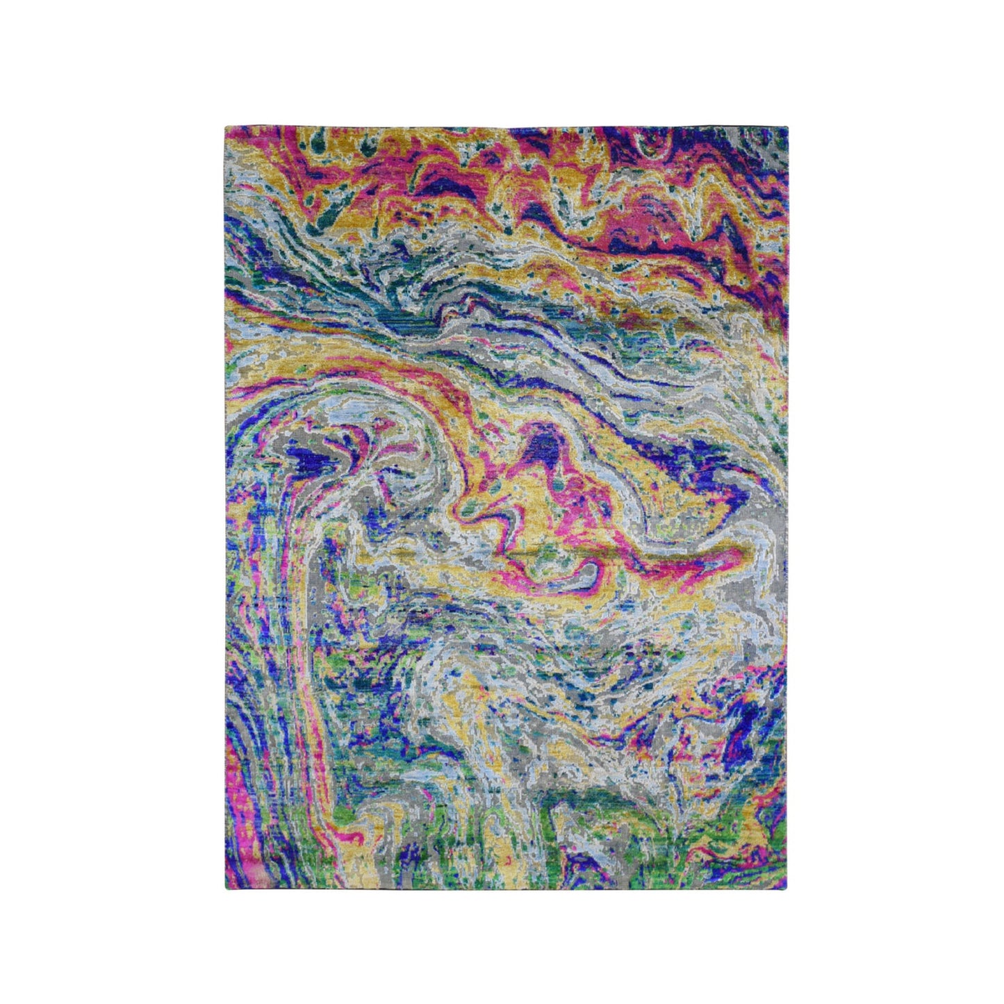 Rug 4'9"x6'7" THE LAVA Sari Silk With Textured Wool Hand Knotted