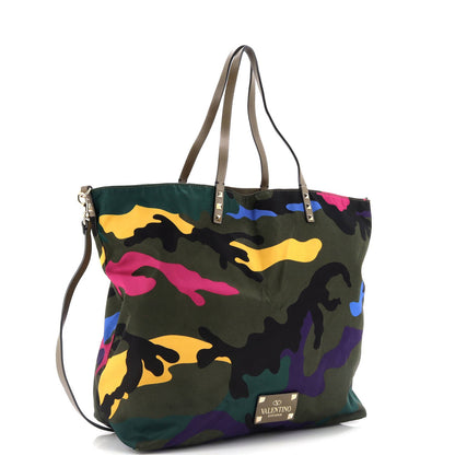 Valentino Garavani Rockstud Open Reversible Convertible Tote Camo Nylon Medium