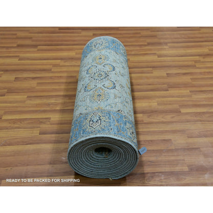 2'8"x29'10" Blue Wool Shah Abbas Floral Design Hand Knotted XL Runner Rug