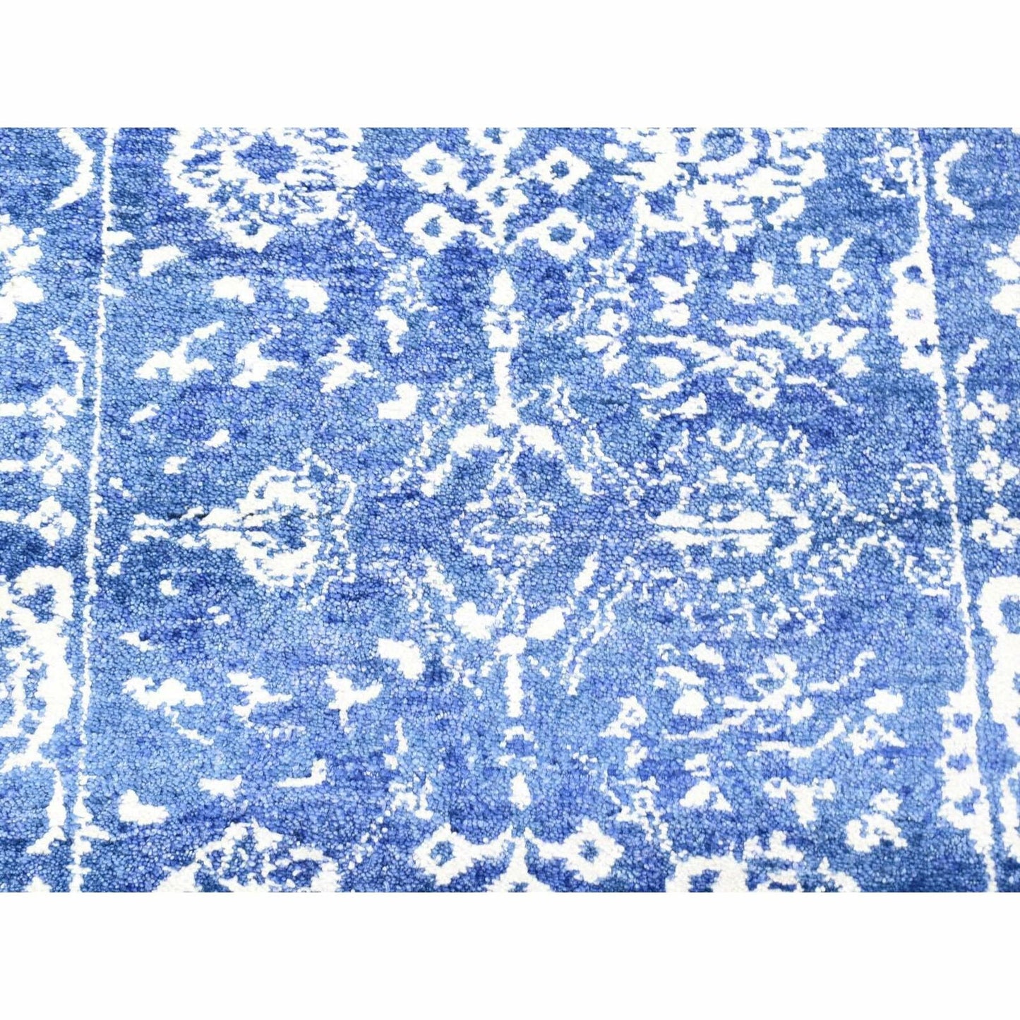 2'6"X16'10" Blue Tone On Tone Tebraz Wool/Silk Hand Knotted Xl Runner Rug