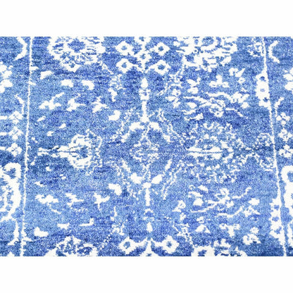 2'6"X16'10" Blue Tone On Tone Tebraz Wool/Silk Hand Knotted Xl Runner Rug