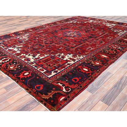 7'10"X11'9" Red Hand Knotted Semi Antique Zoroastrian Heris Pure Wool Rug