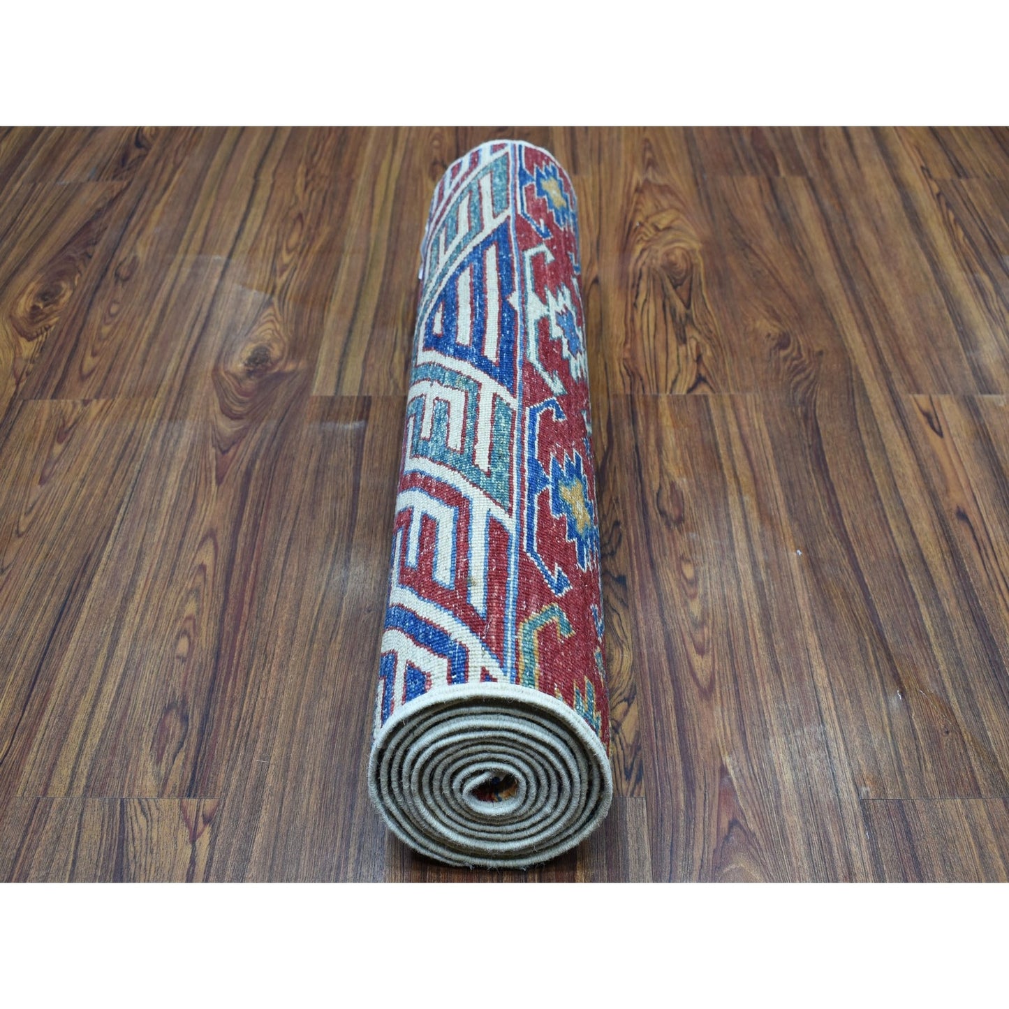 2'4"X9'1" Khorjin Design Super Kazak Tribal Pure Wool Hand Knotted Rug