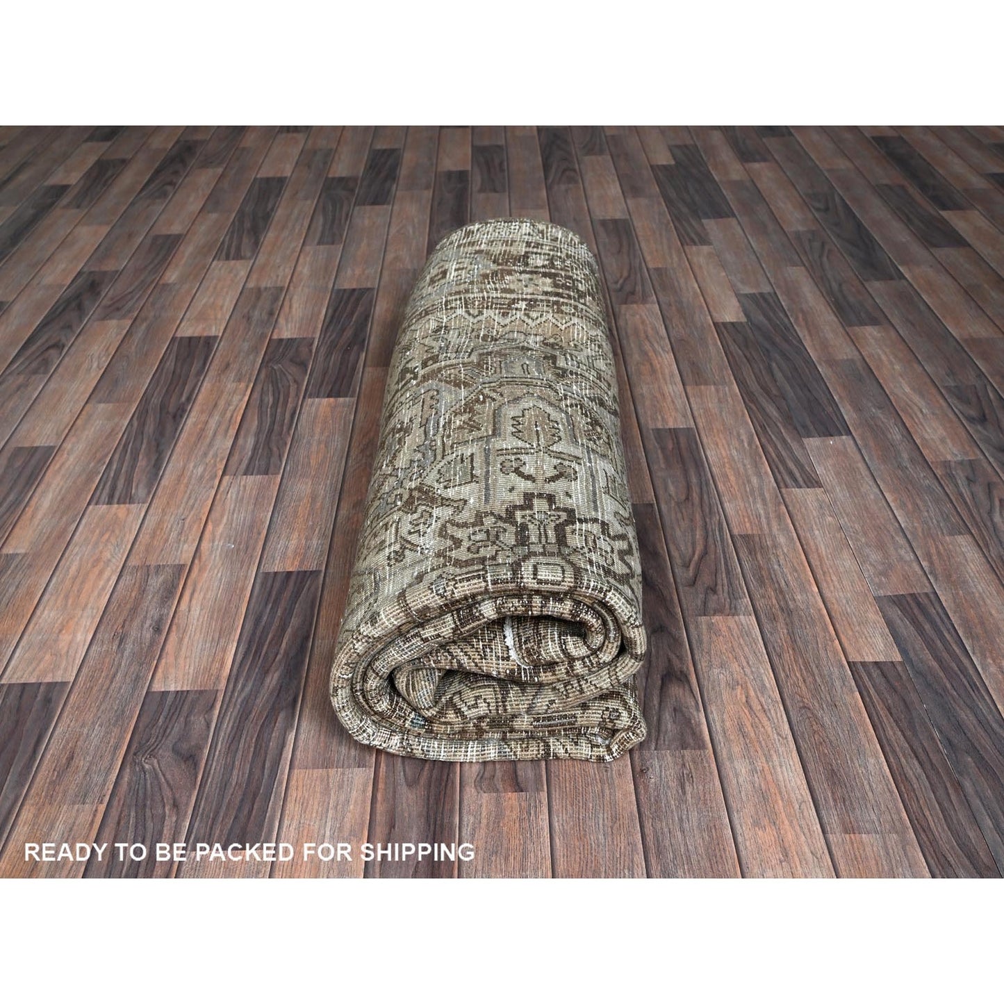 7'1"X9'8" Beige Vintage And Worn Zoroastrian Heris Hand Knotted Wool Rug