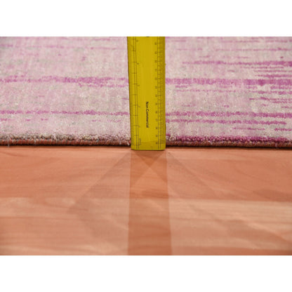 2'6"X10'1" Pink Vertical Ombre Design Wool Hand Knotted Runner Rug