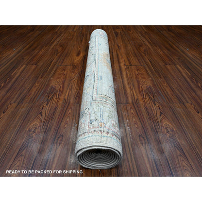 4'X10'8" Beau Blue Afghan Angora Oushak Wide Gallery Runner Oriental Rug