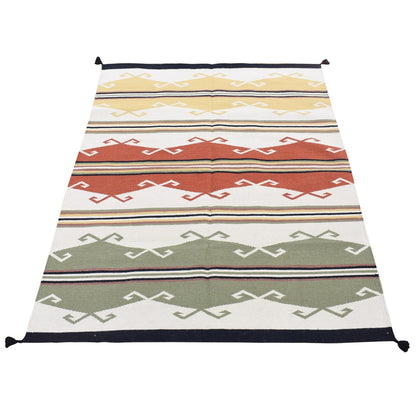 5'2"X7' Ivory Navajo Design Flat Weave Wool Hand Woven Rug