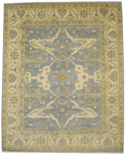 Handmade Oushak Oriental Rug Muted Gray Floral