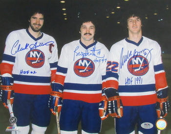 Gilles/Trottier/Bossy Hof Multi-Signed/Inscr 11X14 Photo Islanders Psa 195267