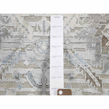4'X6'2" Gray Pure Silk & Textured Wool Oushak Geometric Motif Rug