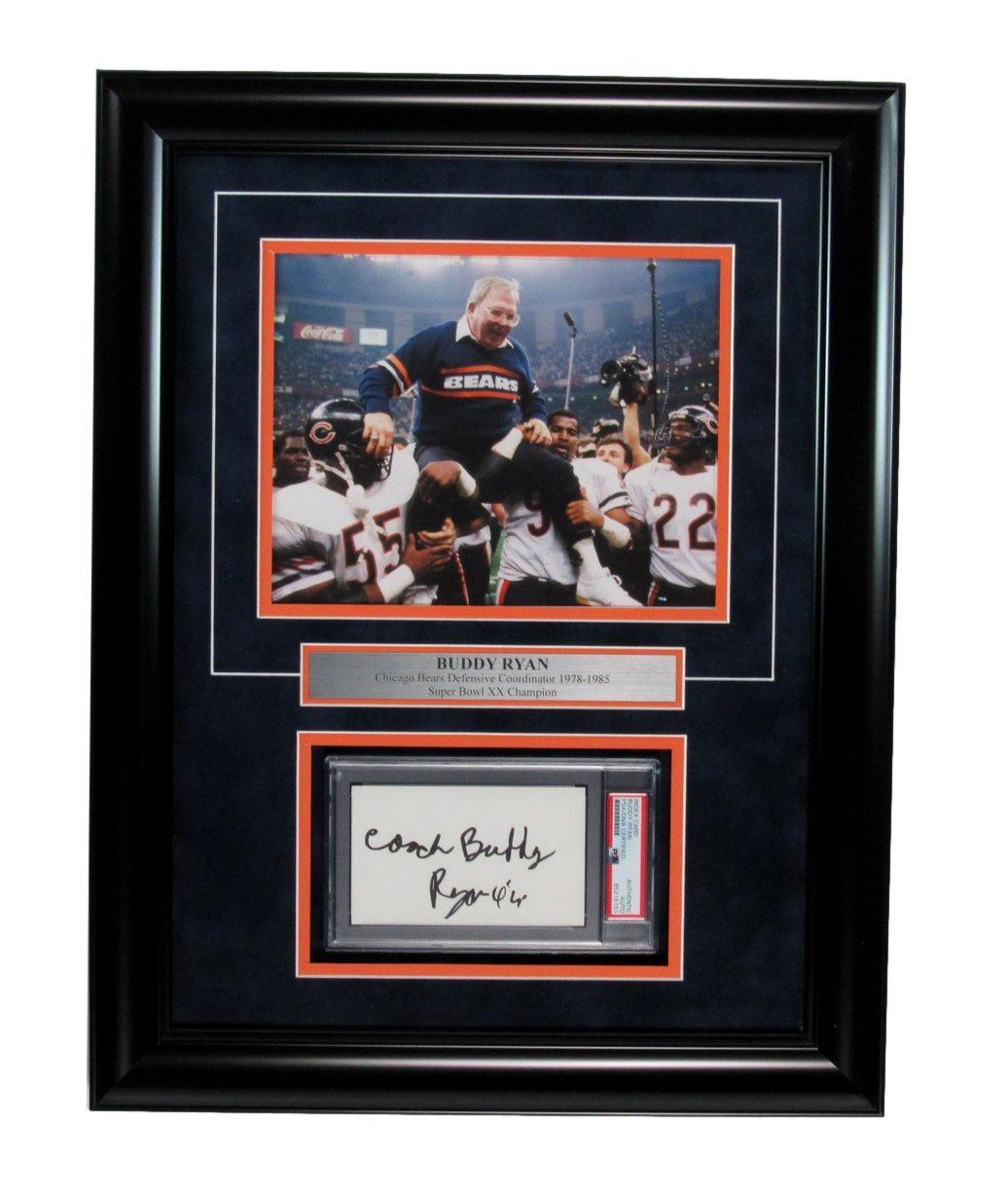 Buddy Ryan Chicago Bears Signed 3X5 Index Card W/Photo Framed Psa/Dna 192115