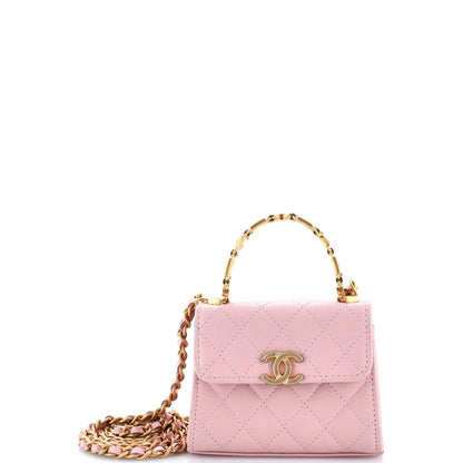 Chanel Coco Enamel Top Handle Flap Bag Quilted Lambskin Small