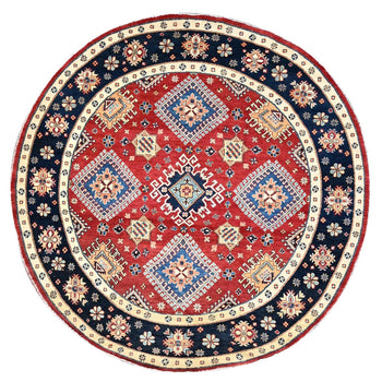 8'X8' Red Hand Knotted Densely Woven Wool Special Kazak Round Rug