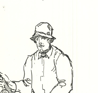 Contemporary YB ROBINSON Fly Fisherman in River 11" x 8.5" Lithograph