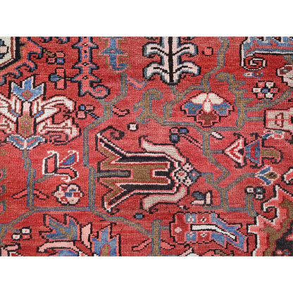 8'10"X11'10" Blush Red Vintage Zoroastrian Heris All Wool Hand Knotted Rug