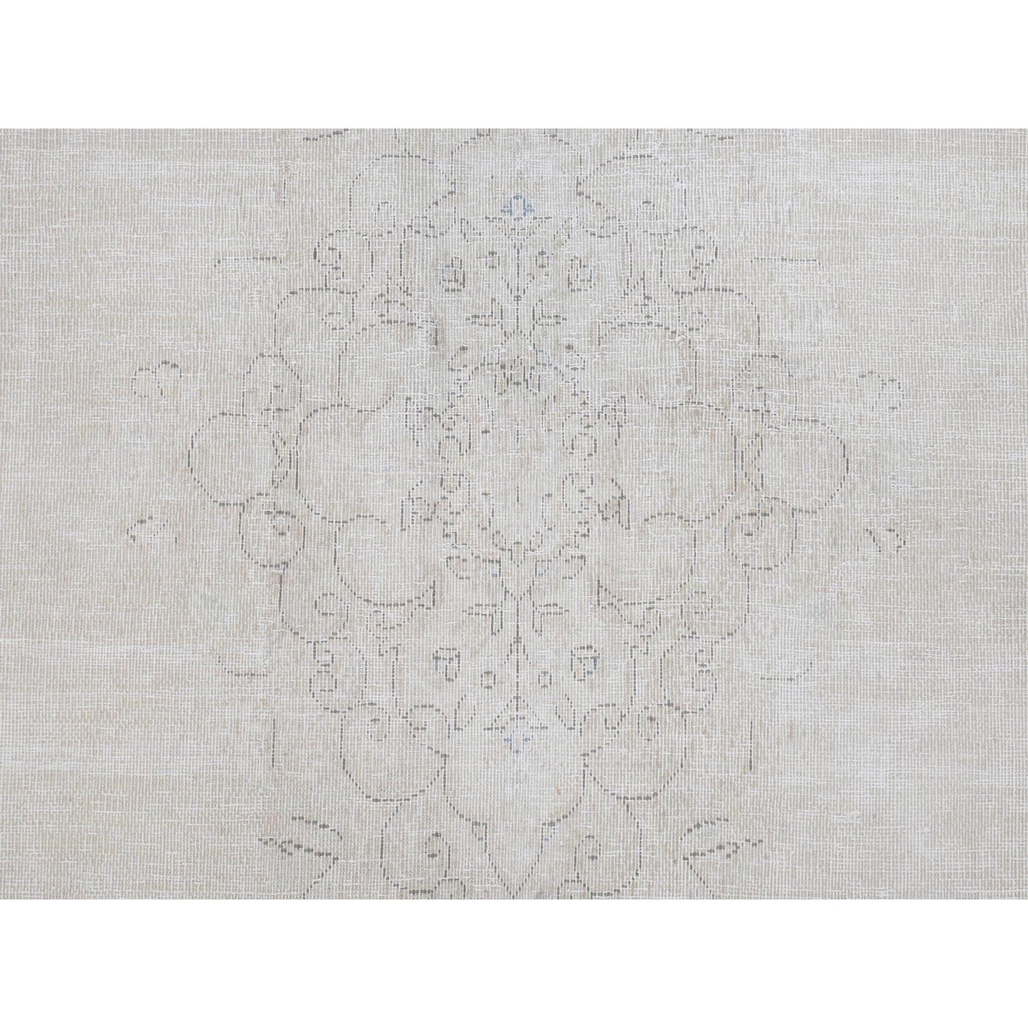 7'X10' Ivory Hand Knotted Vintage Farsian Karman Worn Wool Rug