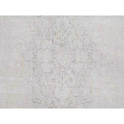 7'X10' Ivory Hand Knotted Vintage Farsian Karman Worn Wool Rug