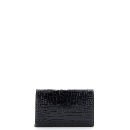 Saint Laurent Uptown Chain Wallet Crocodile Embossed Leather