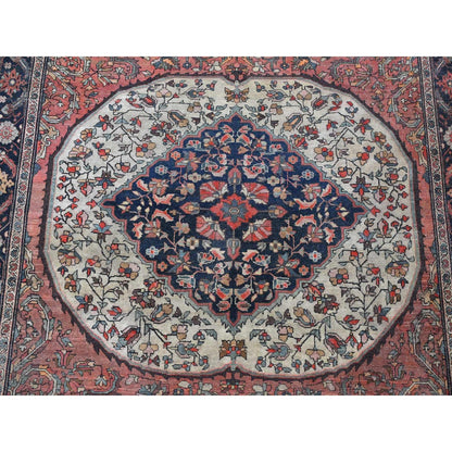 4'1"X6'4" Red Antique Zoroastrian Firighen Saroogh Hand Knotted Wool Rug