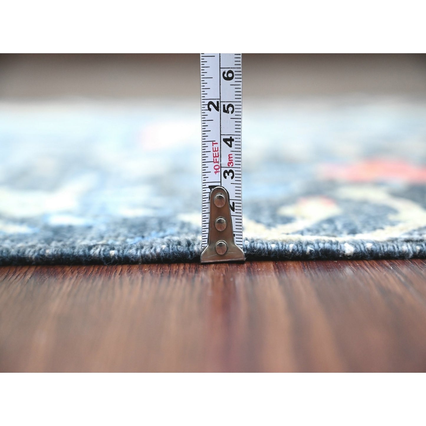 2'6"X19'3" Blue Peshawar Birds Design Hand Knotted Soft Wool Runner Rug
