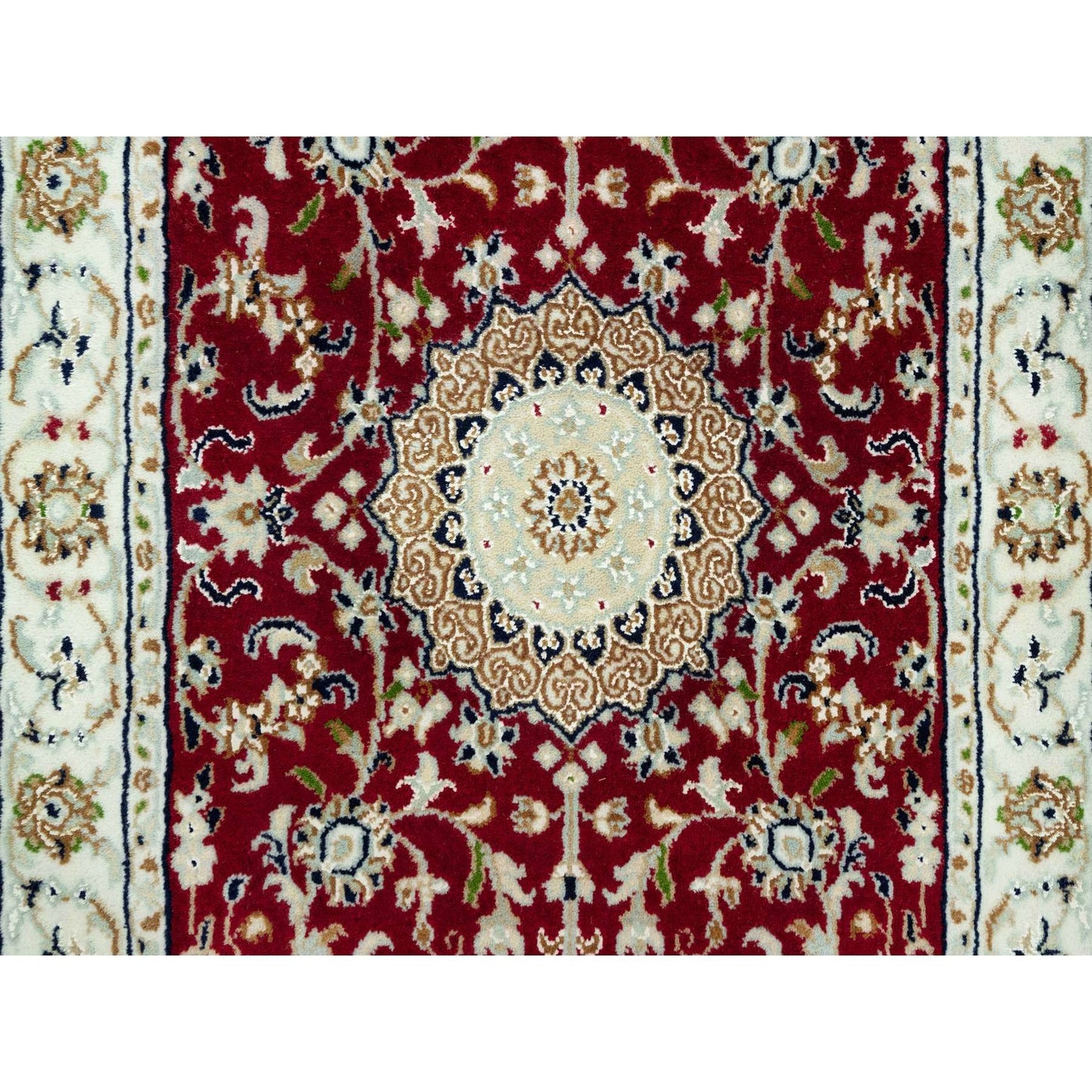 2'4"x4'9" Red Nain 250 KPSI Pure Wool Hand Knotted Runner Oriental Rug