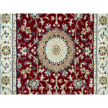 2'4"x4'9" Red Nain 250 KPSI Pure Wool Hand Knotted Runner Oriental Rug
