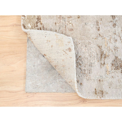 2'9"X10' Beige With Brown Modern Wool-Silk Hand Knotted Runner Rug