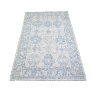 4'X5'9" Commercial White Finer Peshawar Wool Hand Knotted Oriental Rug