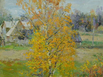 Mikhail Kozell "Autumn" Original Oil Painting 1961 Russian Landscape F6 Framed