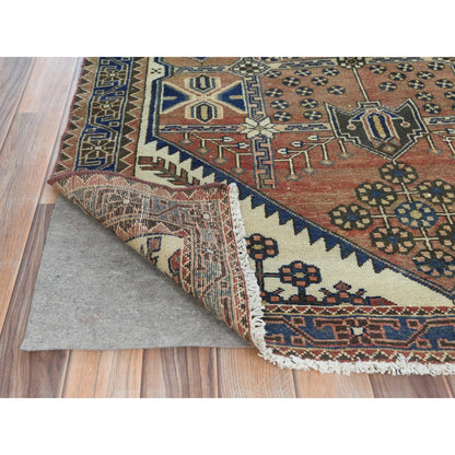 4'X10'Mocha Brown Farsian Heris Hand Knotted Wool Cropped Thin Runner Rug