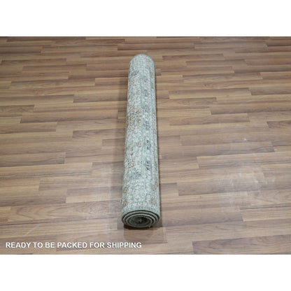 3'1"X5' Mint Green Hand Knotted Rug Pure Wool Pre Historic Mamluk Design