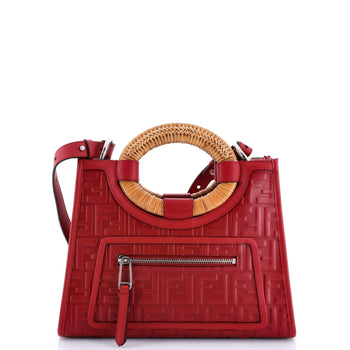Fendi Runaway Shopper Tote Logo Embossed Leather Small