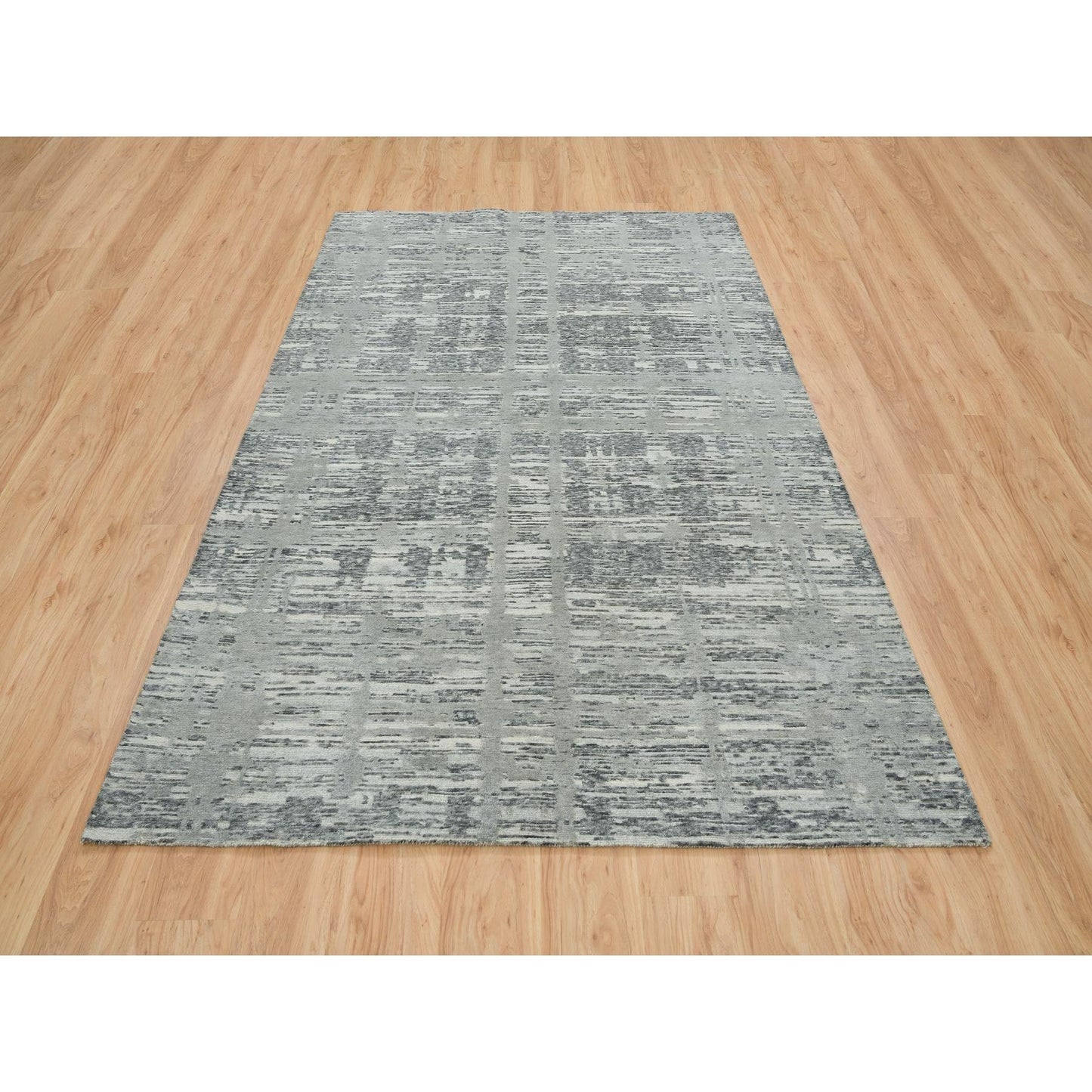 6'1"X9'2" Dark Grey Hand Knotted Undyed Natural Wool Oriental Rug