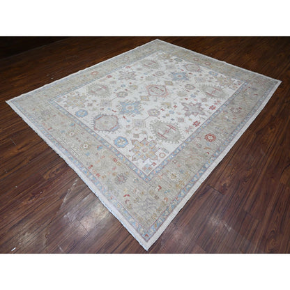 8'X9'9" Porcelain White Wool Hand Knotted Finer Peshawar Oriental Rug