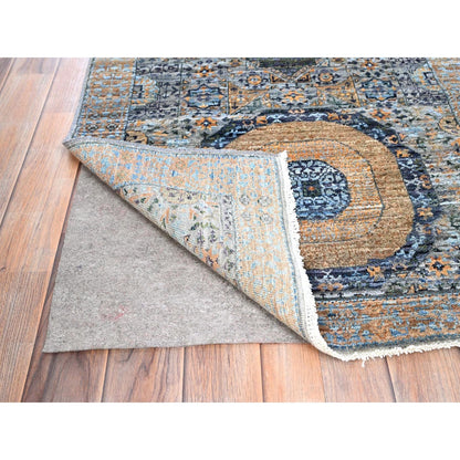 2'6"X13'9" Blue Mamluk Design Soft Wool Hand Knotted Runner Oriental Rug