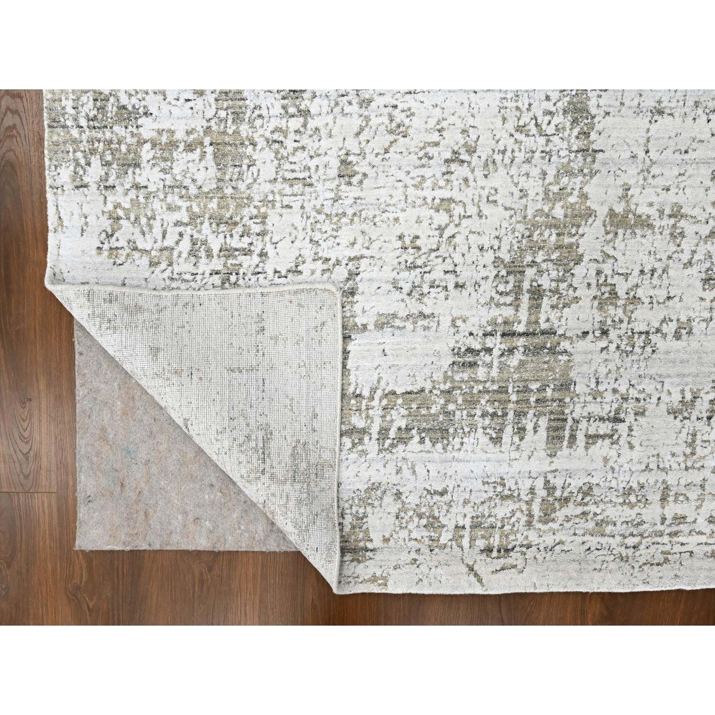8'X10' White Modern Design Hand Loomed Wool And Bamboo Silk Oriental Rug