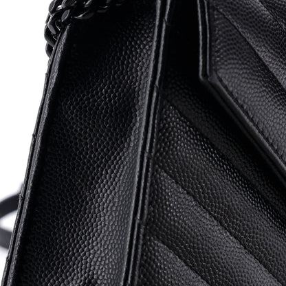Saint Laurent Classic Monogram Wallet On Chain Matelasse Chevron Leather Small